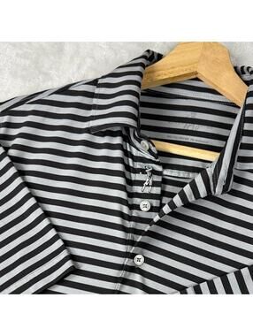 Bobby Jones Golf Collection Polo Shirt Men Size M Black Gray Striped Dry Quick